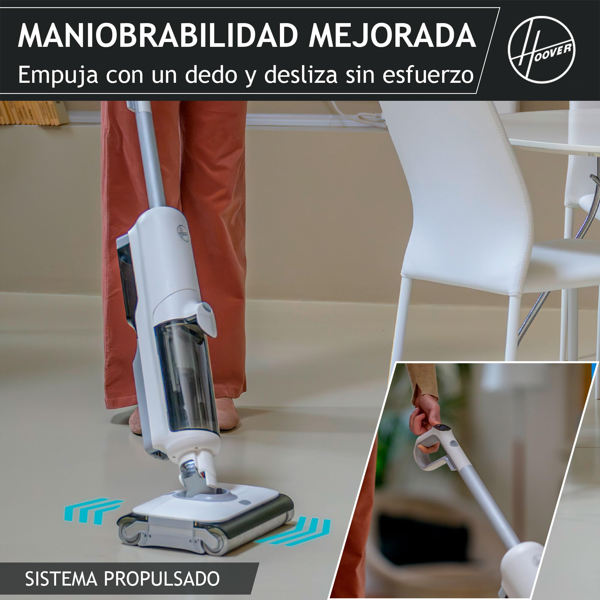Hoover HW5 Wet and Dry – Aspirador en seco y húmedo, sin Cable, función de fregado, Motor de Alta Potencia, Sistema de Doble Rodillo, 3 Modos, autolimpieza, Aspirador/fregona 2 en 1, 230 W [HW500]
