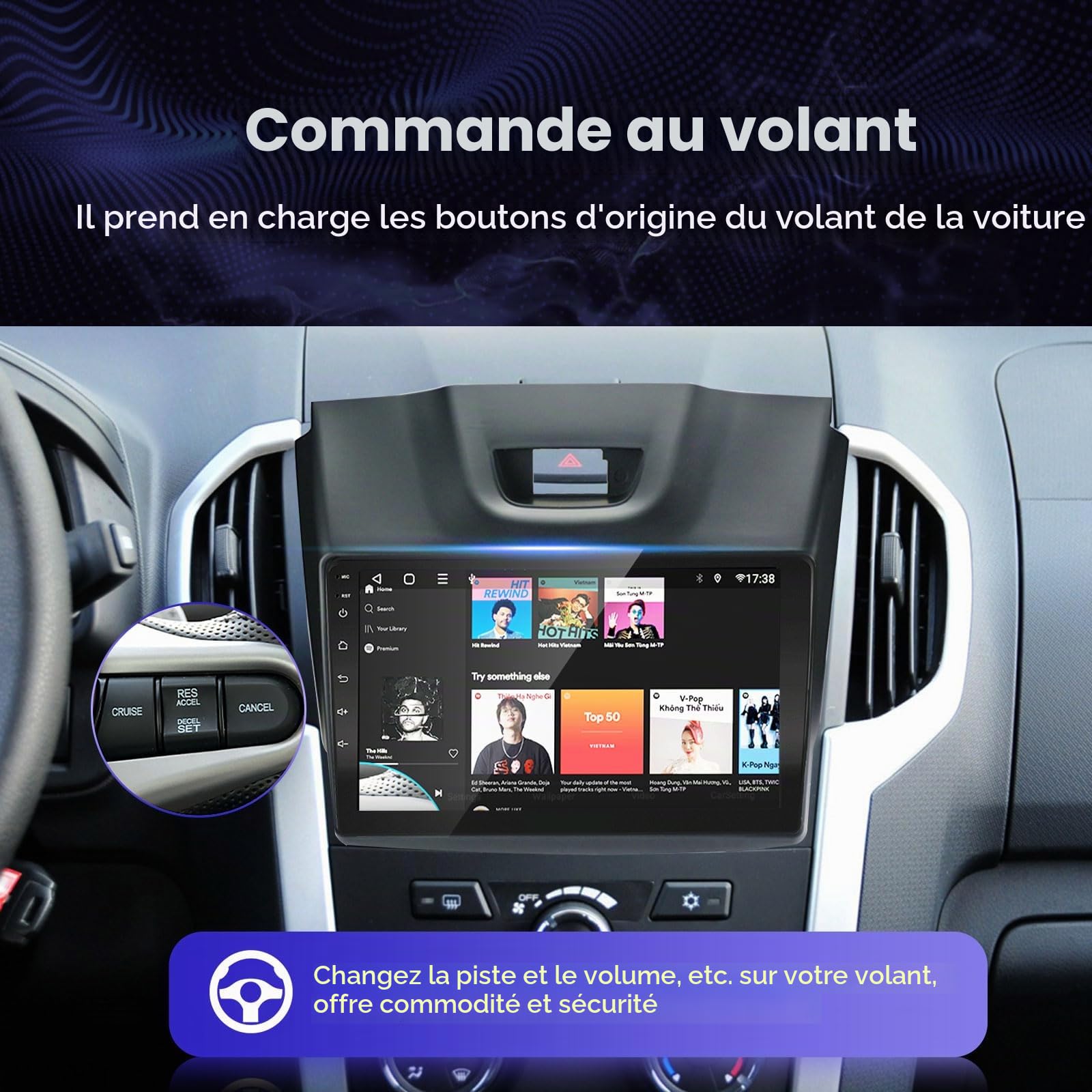 2 DIN Carplay Android Autoradio pour Isuzu D-Max 2012-2018, MU-X 2013-2017