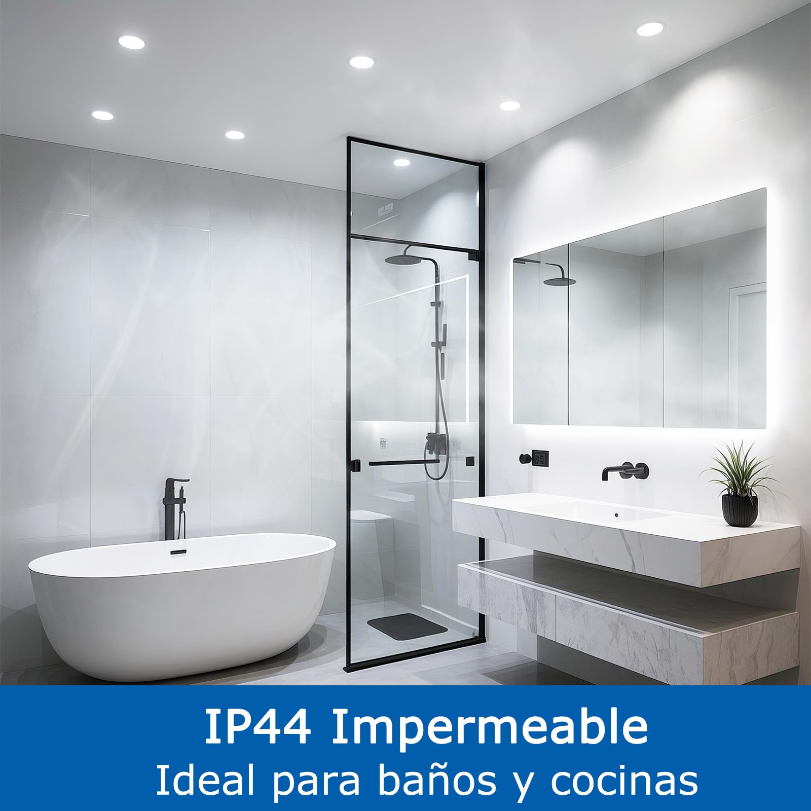 ZIZZLER Downlight Led Techo Empotrable, 6000K Blanco Frio Redondo 5W IP44, Corte 68-80mm, Foco Empotrable Led Interior Techo, Luces Ojos De Buey LED, Para Baño, Cocina, 220V-240V, Pack 40