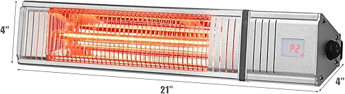Miniatura 8 de COSTWAY Calentador de patio montado en la pared, calentador infrarrojo de 750 W1500 W con 9 niveles ajustables, temporizador de 24 horas, apagado