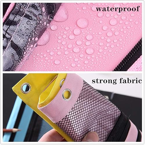 Miniatura 3 de Estuche para lápices de 3 anillas, paquete de 2 bolsas para lápices con cremallera, estuche con doble bolsillo y ventana de malla (negro y azul)