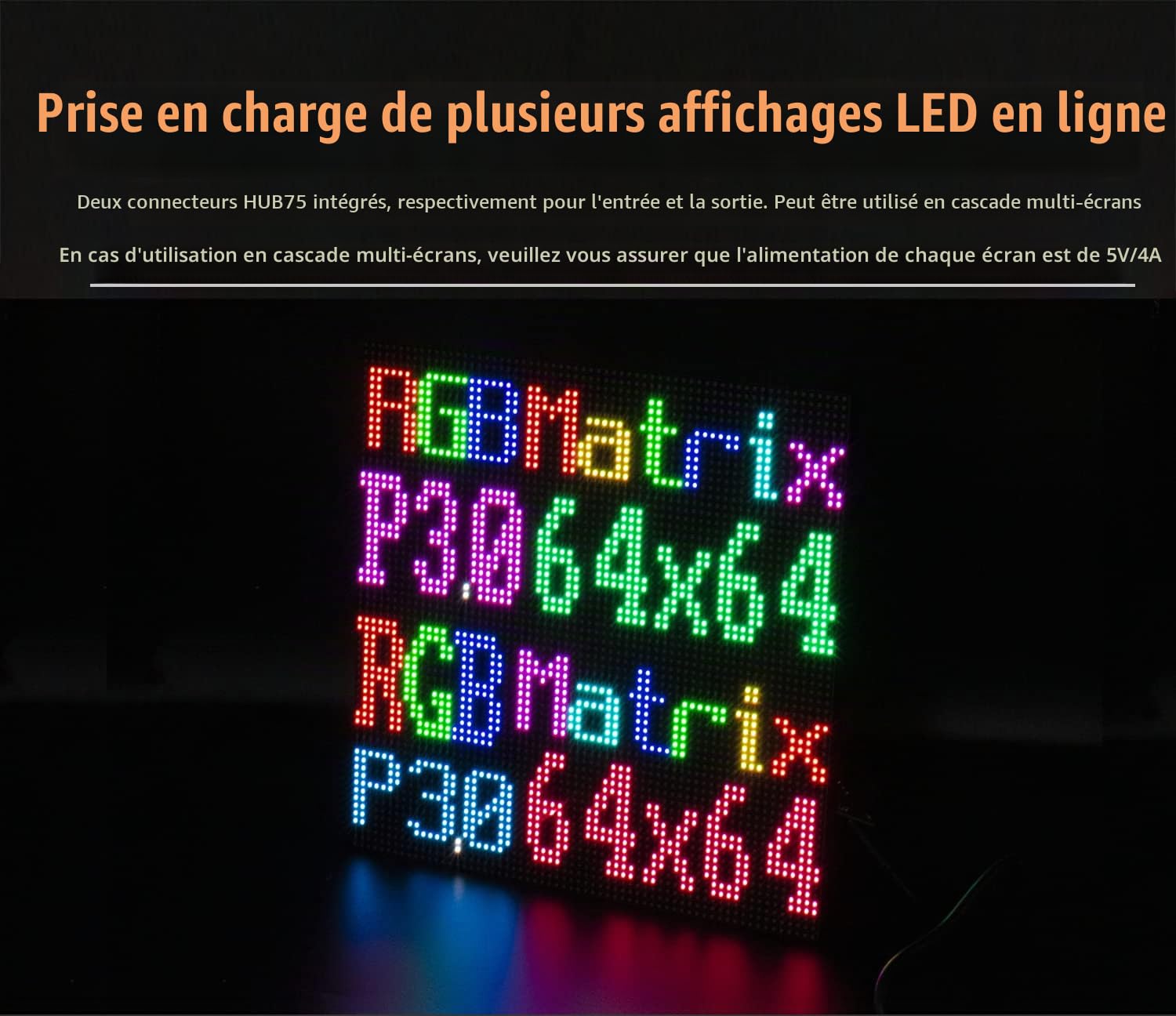 Panneau matriciel LED RVB 64 x 64 mm Full Color pour Raspberry Pi 4B+ 4B 3B+ 3B 2B+ Zero W WH 2 W Pico ESP32 Ardui 3 mm Pitch 4096 LED