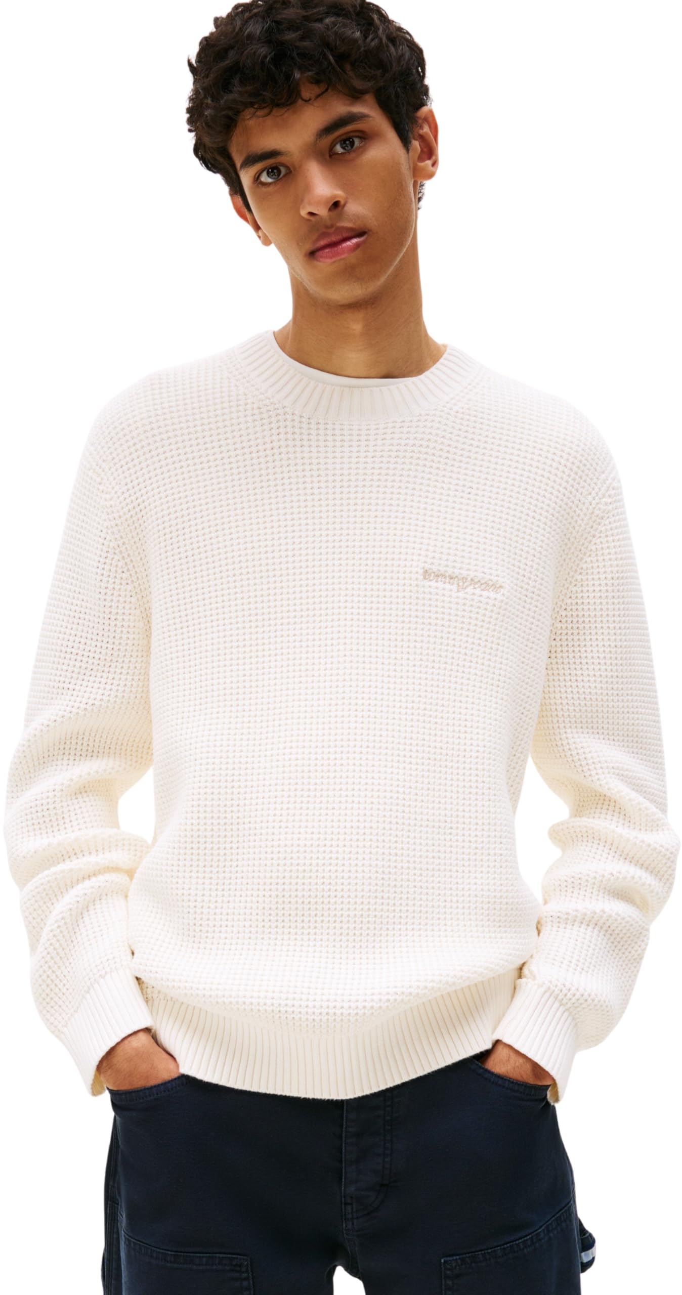 Tommy Jeans Men’s Script Chunky Knit Jumper, Off-White (Ancient White), M