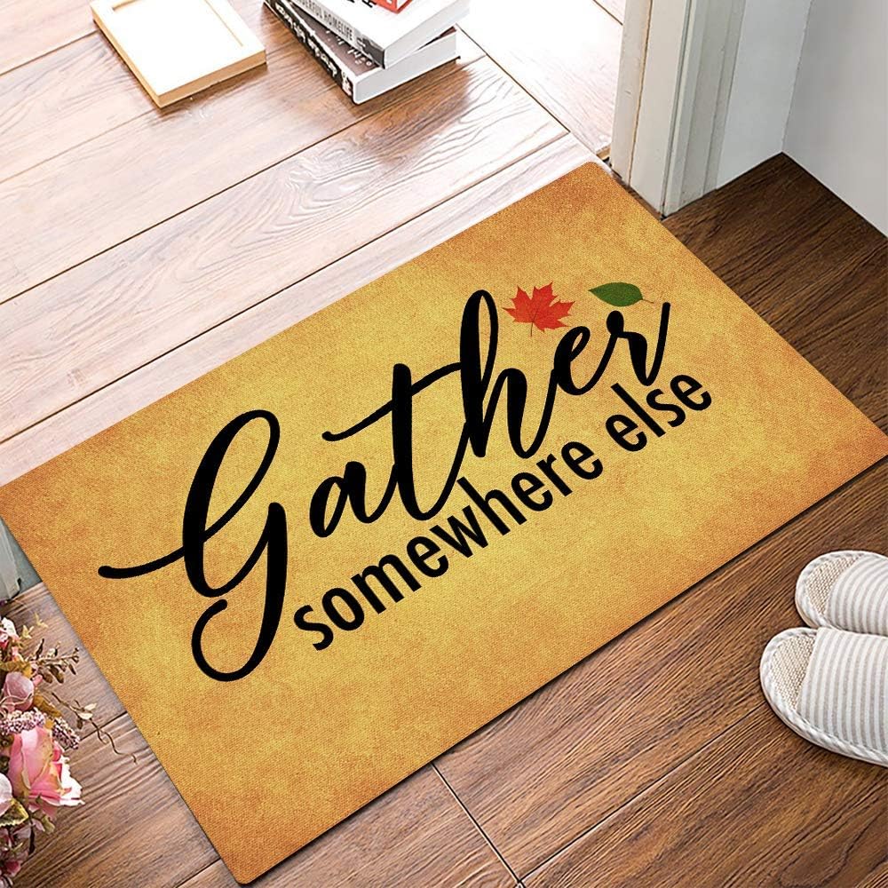 Funny Front Door Mat Gather Somewhere Else Rubber Non Slip Backing Funny Doormat for Outdoor/Indoor Uses, Low-Profile Rug Mats for Entry 23.6"(W) X 15.7"(L)
