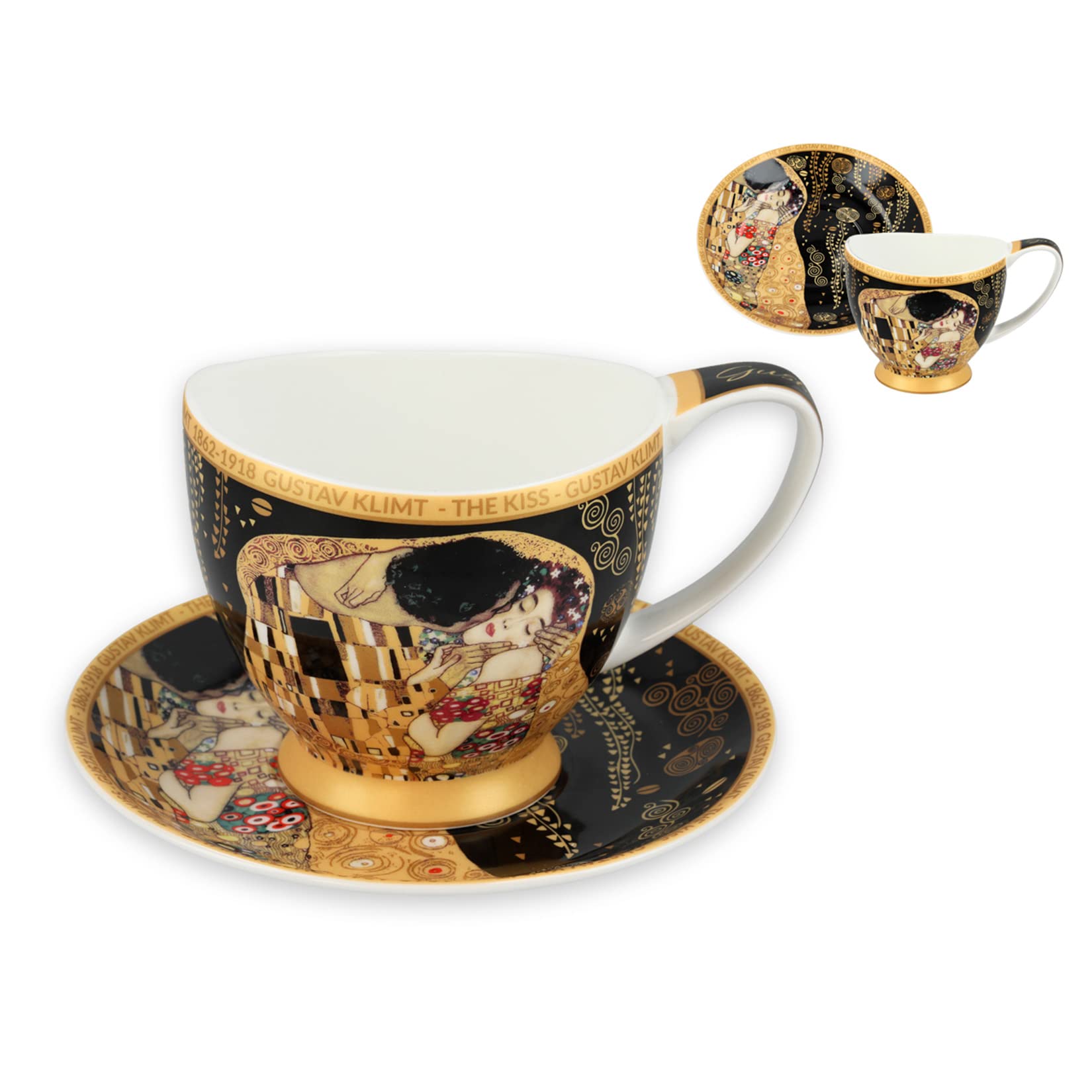 CARMANI - Taza de té y platillo de cerámica con Gustav Klimt, The Kiss 350 ml