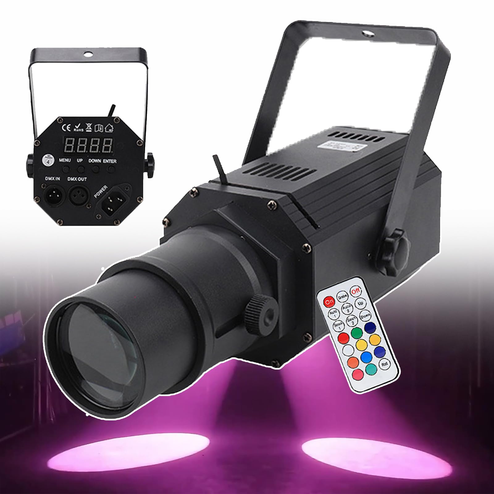 Foco LED puntual con DMX512, Control Remoto, Control por Voz, Apertura Ajustable para Discotecas, DJ, Bodas y espectáculos en el Escenario.