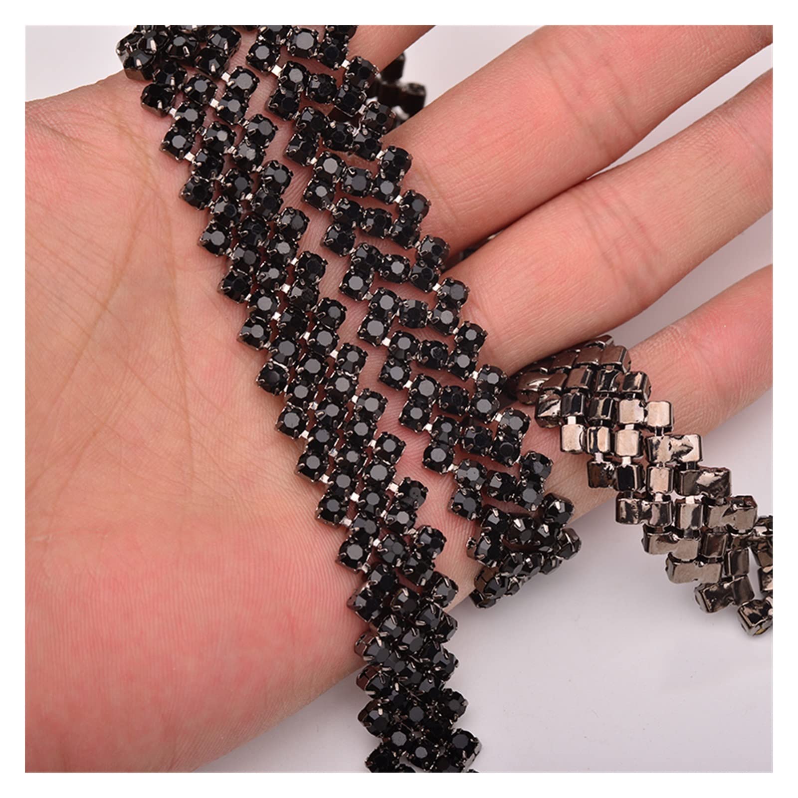 ACiyD Mehrzweck 1 Yard SS16 Schwarz Glas Strass Cup Kette Silber Metall Trim Sew On Ribbon Banding for Kleidung Schmuck Crafts for DIY Decor (Farbe : Gold) (Schwarz)