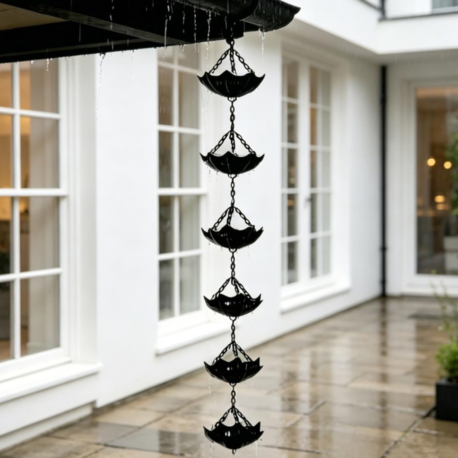 Rain Chain for Garden, Rain Chains for Gutters Metal Outdoor Rainwater Chain Copper with Mobile Cups, Decorative Hanging Chains for Window Wall Patio Garden Decor