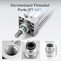 Vista 3 de Baomain Cilindro neumático SC 63 X 25 PT3/8, Diámetro: 2 1/2 pulgadas, Carrera: 1 pulgada, Varilla de pistón atornillada de doble acción