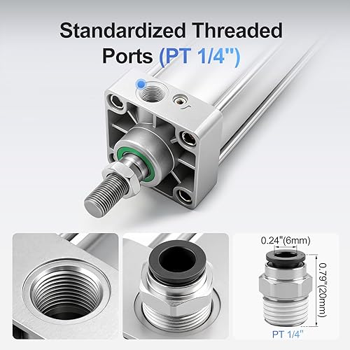Miniatura 3 de Baomain Cilindro neumático SC 63 X 25 PT3/8, Diámetro: 2 1/2 pulgadas, Carrera: 1 pulgada, Varilla de pistón atornillada de doble acción