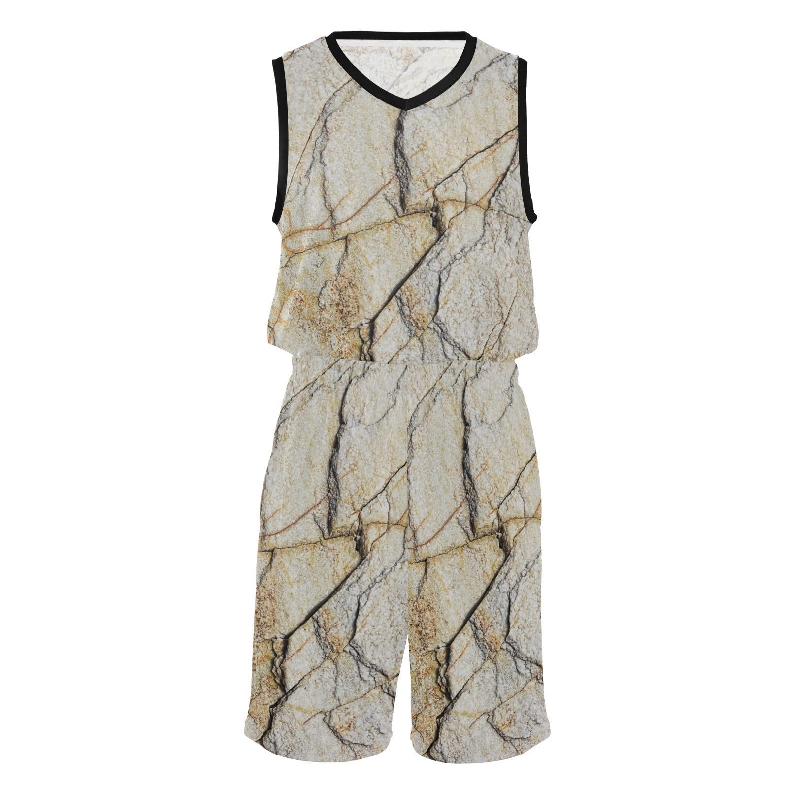 Ensemble short de basket marbre vintage beige en jersey premium texturé