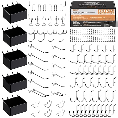 INCLY 120PCS Pegboard Accessories Organizer Kit, Peg Board Hooks Assortment