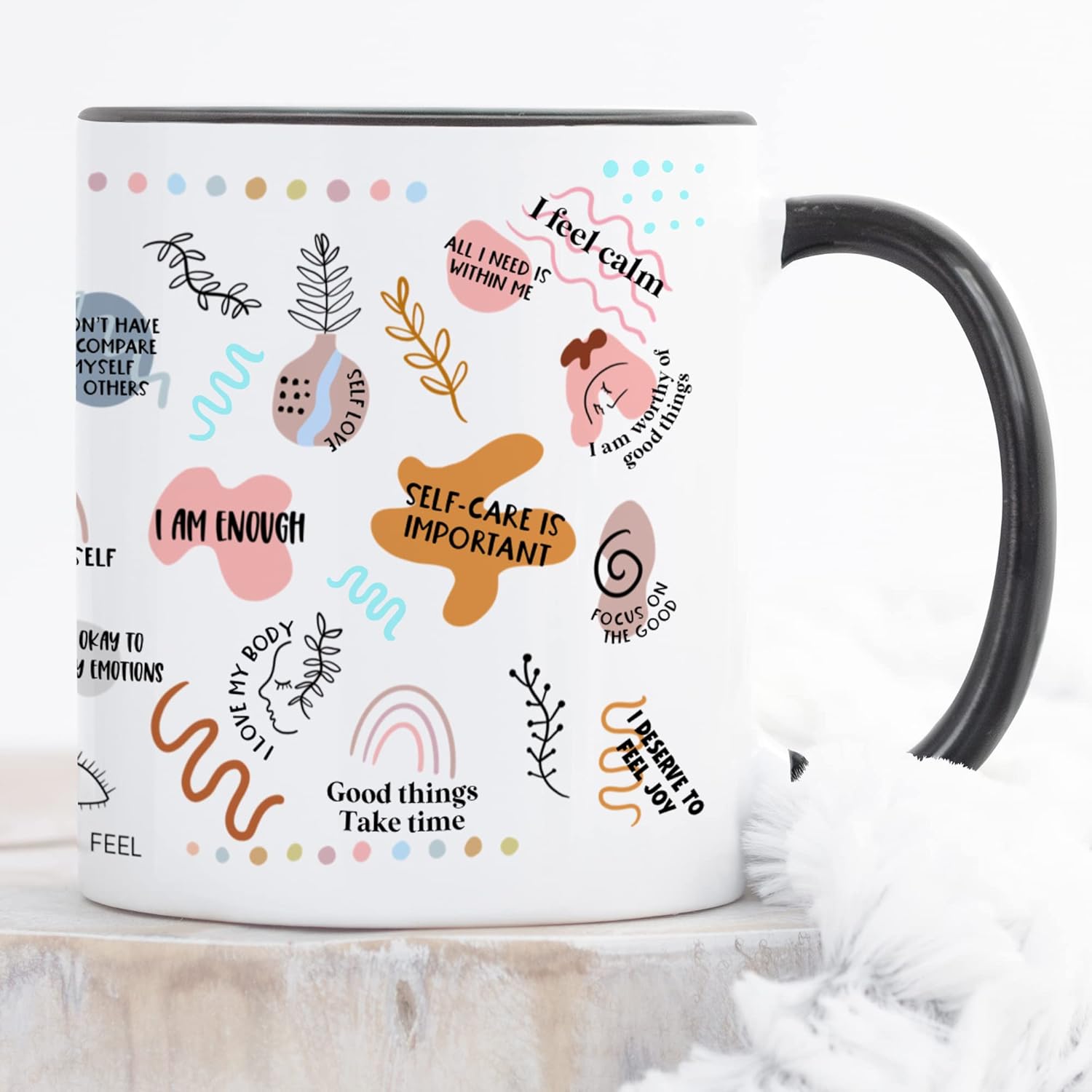 YouNique Designs Daily Affirmations Self Care Mug for Women, 11 Ounces, Mental Health Cup, Empowering Coffee Mug, Mindfulness, Encouragement (Black Handle) - Image 4