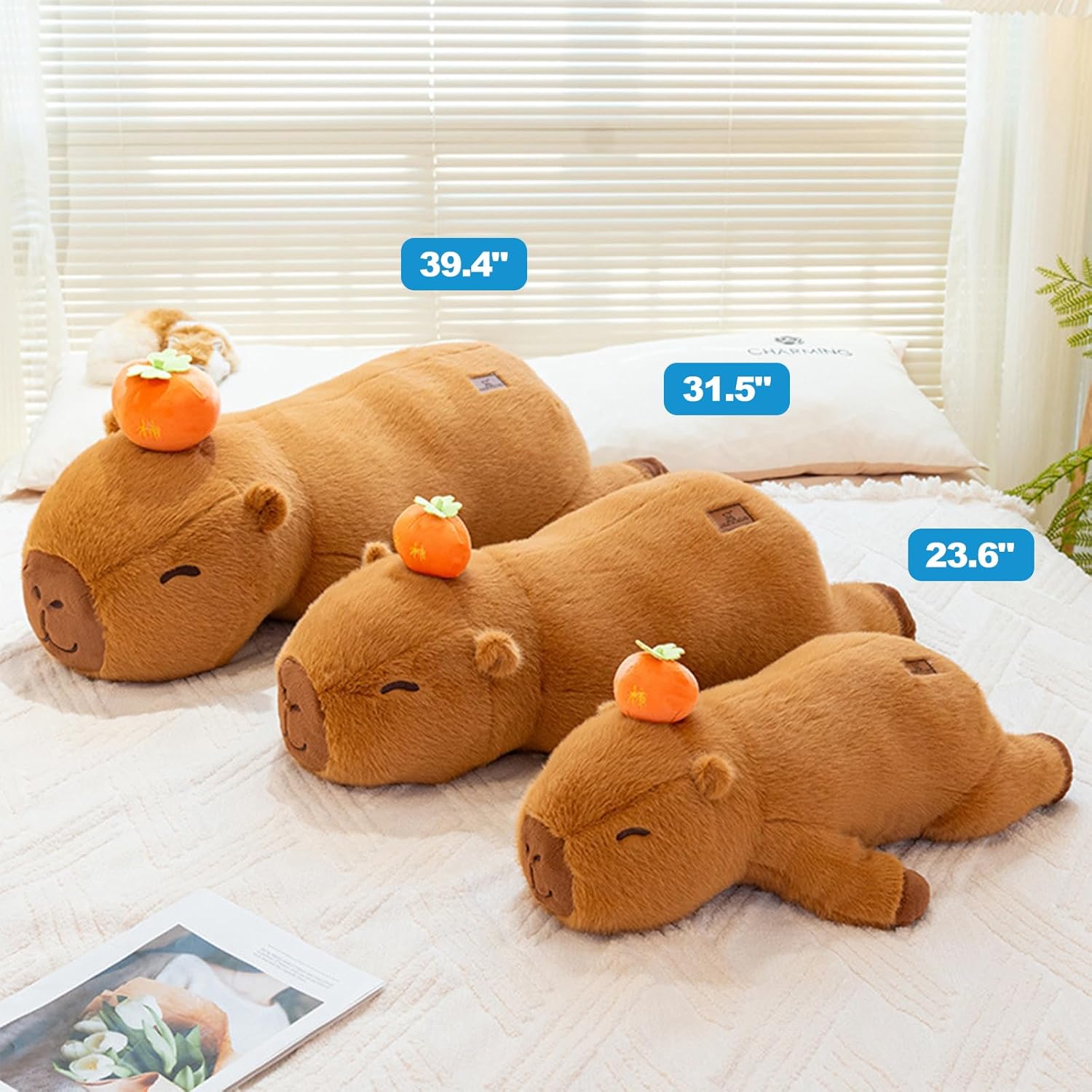 PEACH CAT Persimmon Capybara Plush 23.6" Long Capibara Stuffed Animal Cute Plushies Toys Gifts for Kids Brown - Image 2