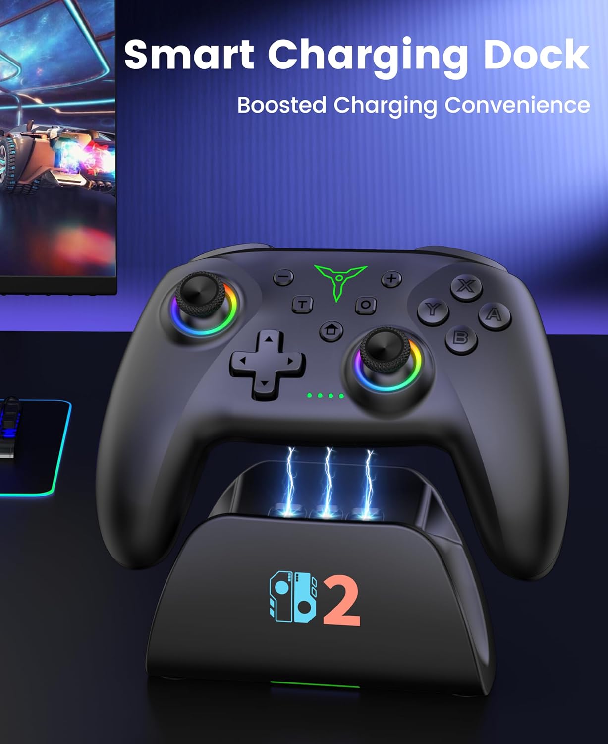 Switch 2 Pro Controller, 1000mAh Battery, Wireless Bluetooth Controller with Hall Effect Joysticks & Triggers, for Switch2/Switch/Switch OLED/Switch Lite, with 7 Light Modes/Paddle/Turbo/Motion/Charging Dock