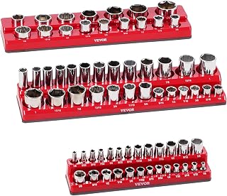 VEVOR 3-teiliger Steckschlüssel-Organizer-Set, 1/4 Zoll, 3/8 Zoll & 1/2 Zoll SAE-Steckschlüsselablagen, für bis zu 68 Standard- & tiefe Steckschlüssel