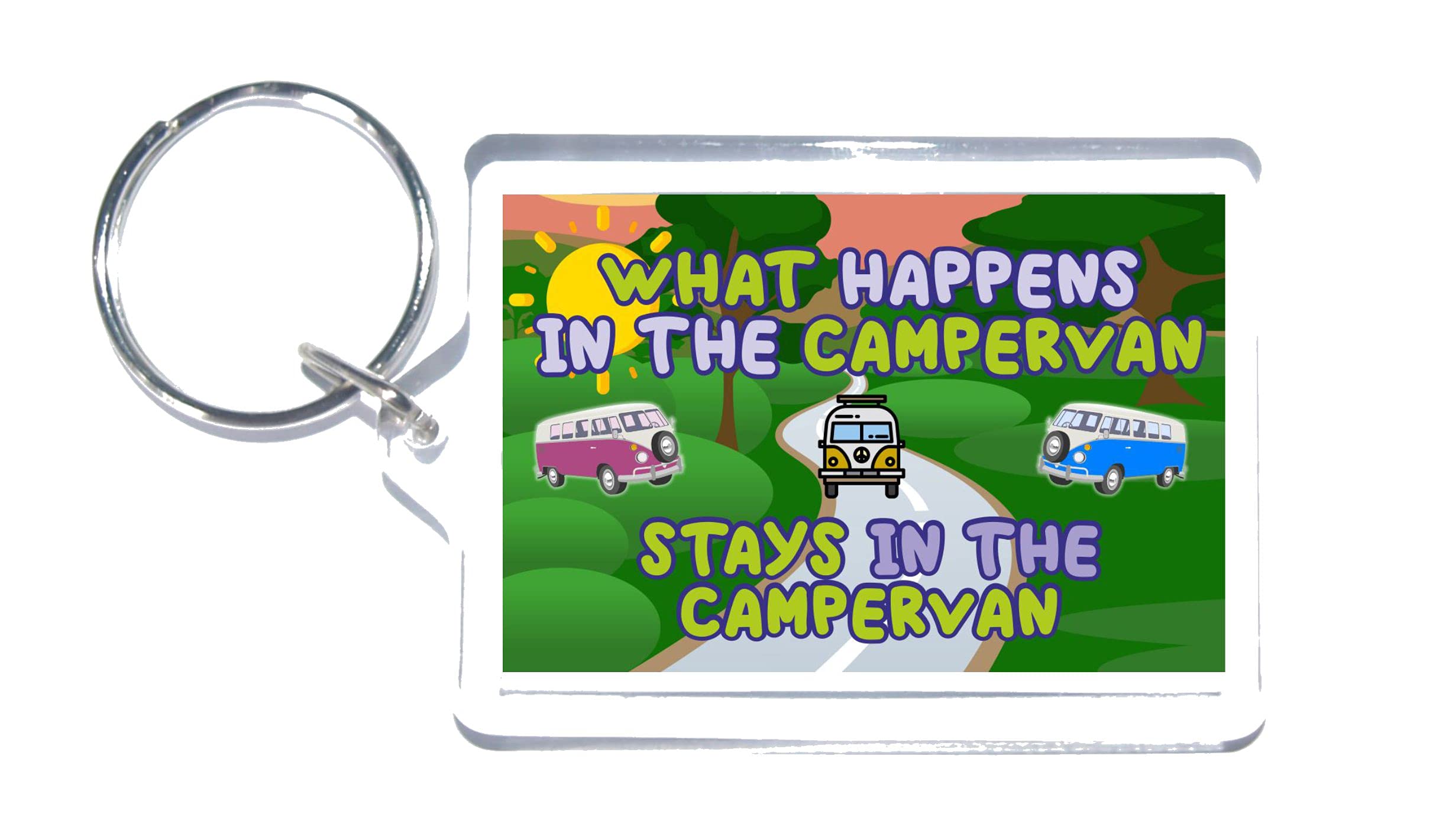 Fun Campervan Gift – What Happens in The Campervan Stays In The Campervan– Keyring - Novelty Present
