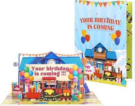 Pop up Happy Train Birthday Card, 3D Birthday Card, Humorous Birthday Gift, Dedicated to Sons, Daughters, Boys and Girls, Nephews, Nieces, Children, Friends