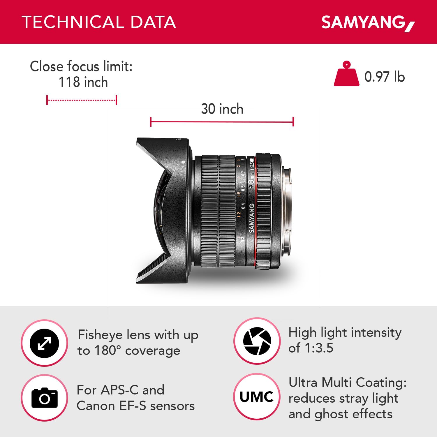 SAMYANG 8 mm f/3.5 UMC CS II fisheye lens - for Canon: Amazon.co