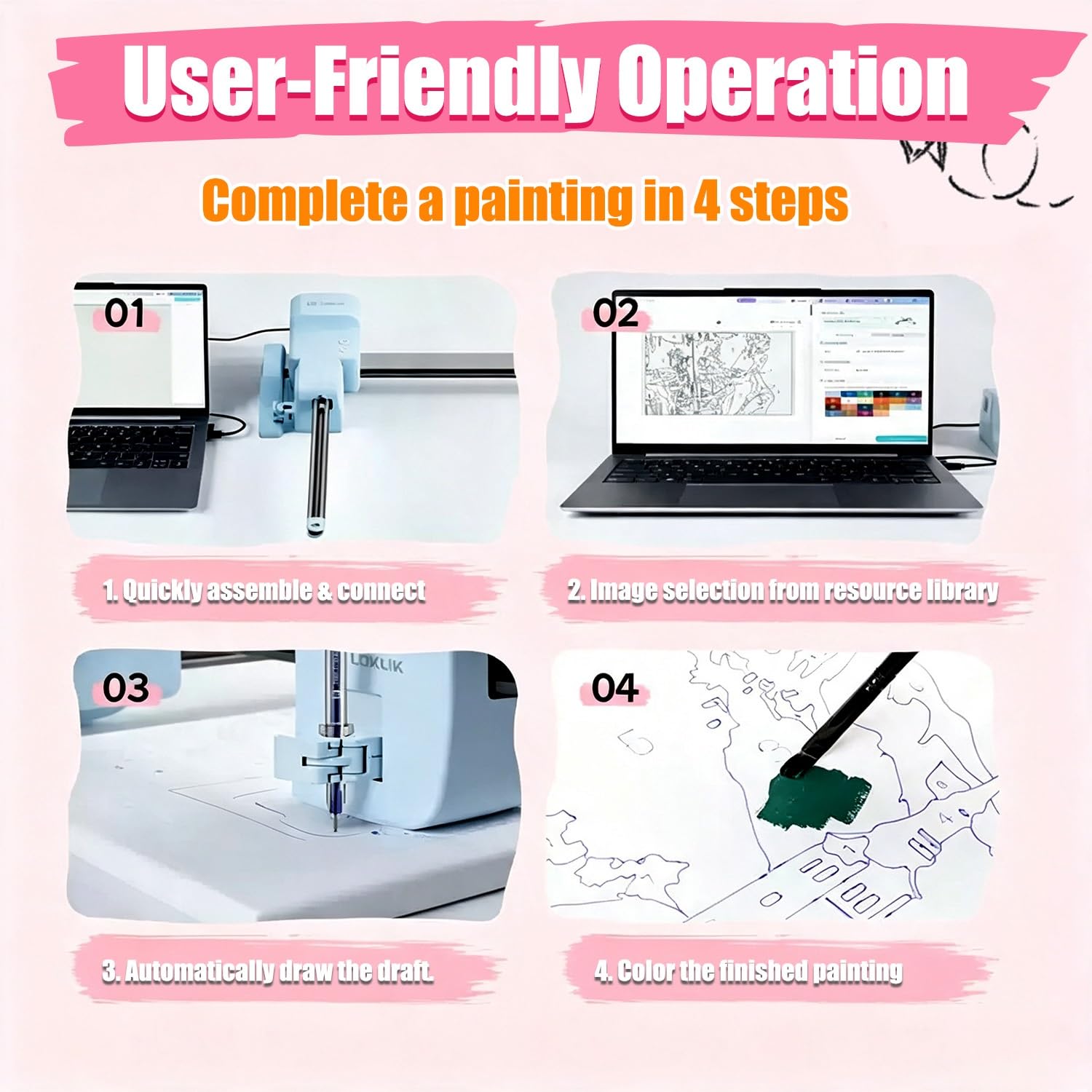 Kit de dibujo digital portátil, máquina de dibujo automático para pósteres | Máximo Tamaño A3, Más De 500 Estilos Artísticos, Compatible Con Mac/Windows/iOS/Android, Para Principiantes(White)