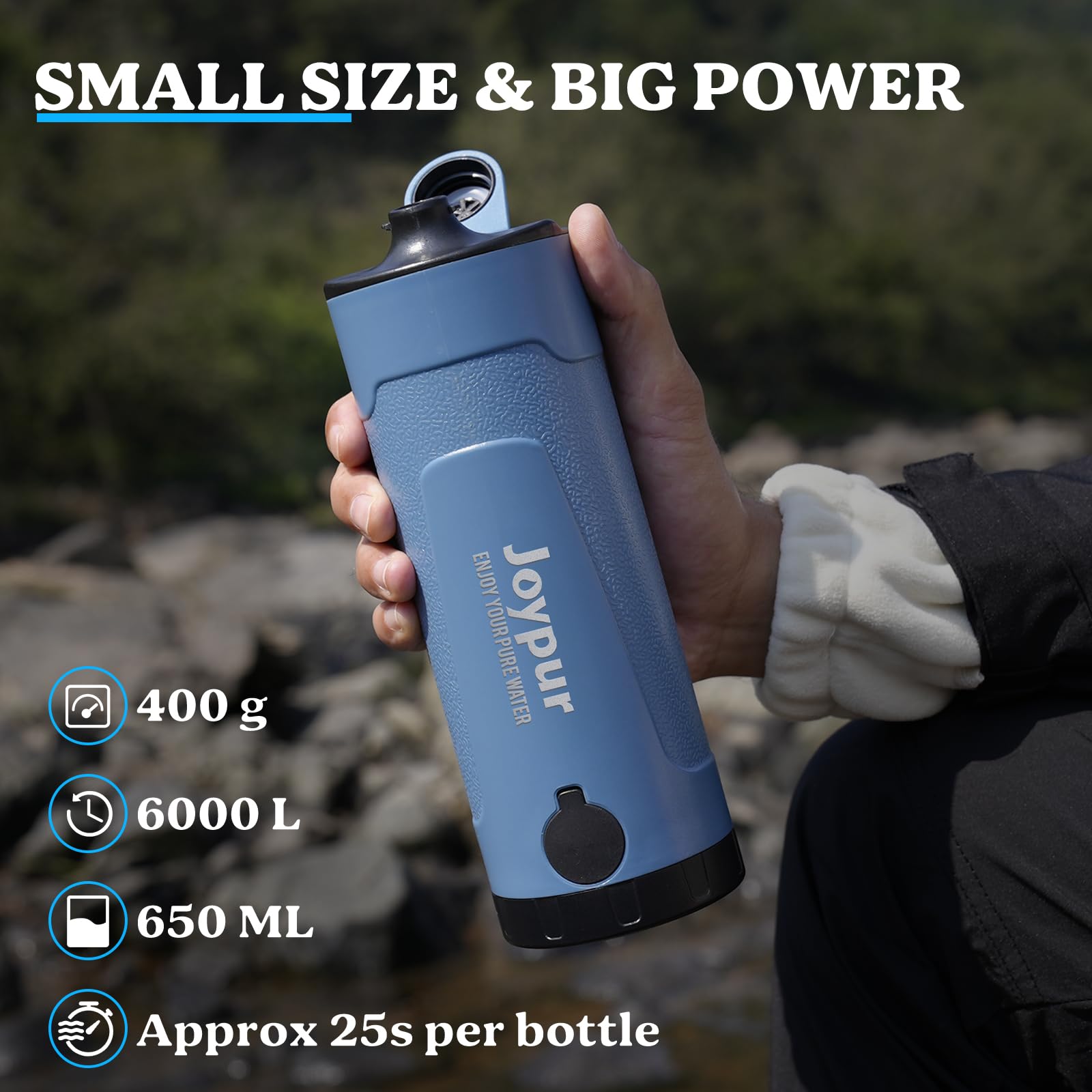 Elektrische Wasserfilter Flasche, 650mL | Trinkflasche mit Filter, Outdoor Survival, Tragbar, Für Camping Wandern