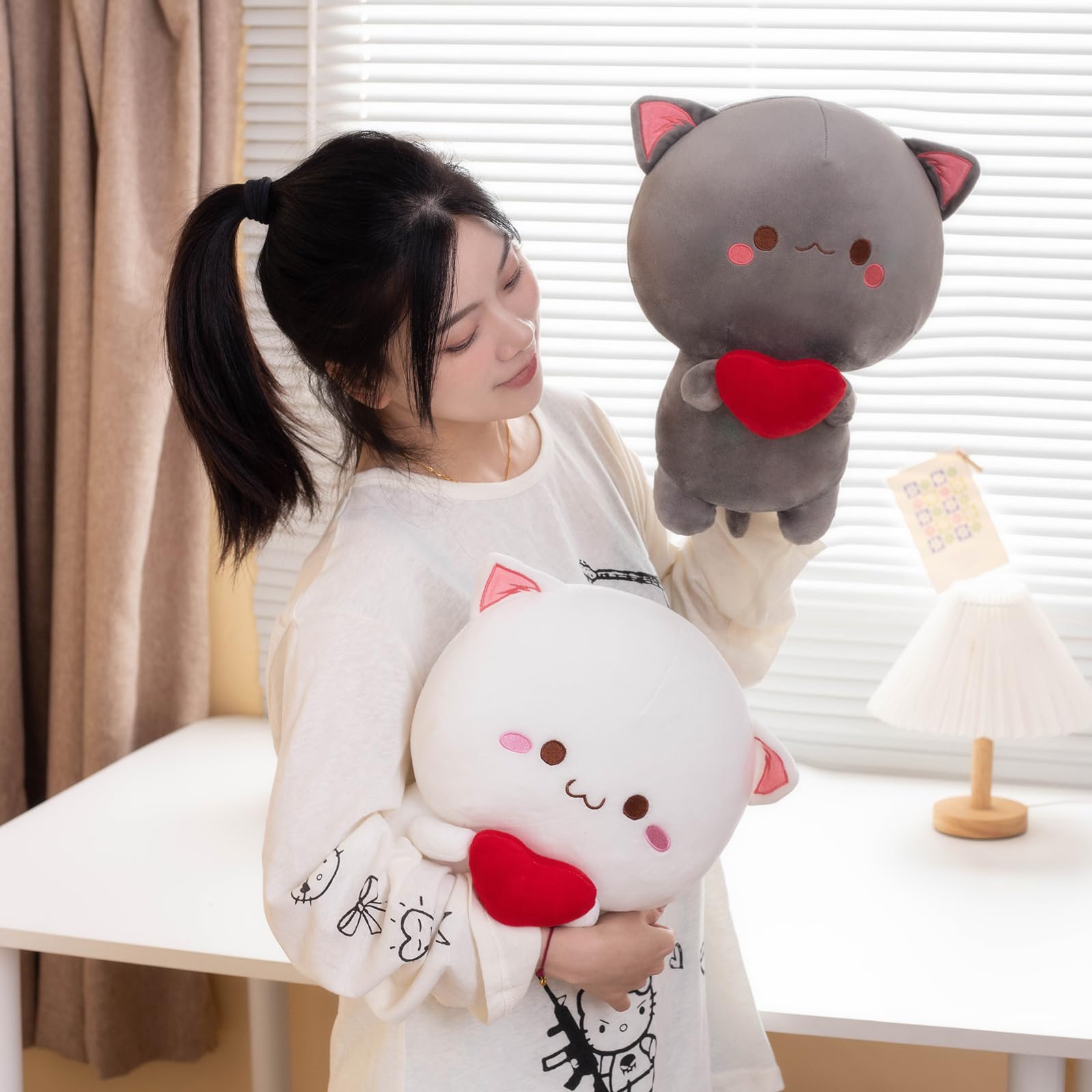 Cute Cat Plush Toy, Super Soft White Cat Plush Toy, Plush Cat Stuffed Animals, Valentine's Day Birthday Gift, Sweet Romantic Cute Cat Plush Toy(13.9 inch): Alwoligag Cute Cat Plush Toy, Super Soft Gray and White Cat Plush Toy, Plush Cat Stuffed Animals, Valentine's Day Gift, Sweet Romantic Cute Cat Plush Toy(2PCS)