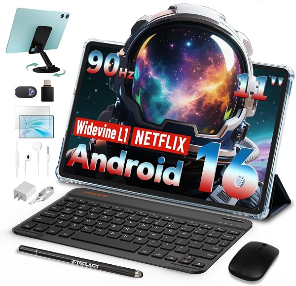 TECLAST P50 Tablet 11 Pollici 90Hz Tablets Android 16, 2.0GHz Octa-Core, 12GB RAM+128GB ROM/TF 4TB/7000mAh/Widevine L1/GPS/BT5/OTG/Tablet con Tastiera+Custodia+Penna+Auricolari, 10 Accessori - 1