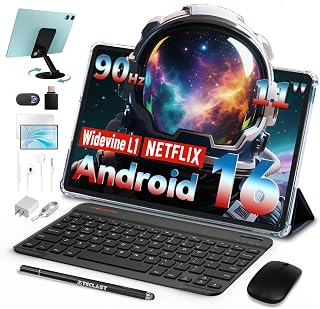 TECLAST Tablet 11 Inches, Android 16, 90Hz Display, Octa-Core, 12GB RAM + 128GB ROM, Widevine L1, Gemini AI, 7000mAh, Facial ID, Tablet with Keyboard, Pencil, Case and Headphones (10 Accessories)