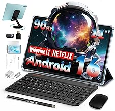 TECLAST P50 Tablet 11 Inch 90Hz Android 16, 2.0GHz Octa-Core, 12GB RAM+128GB ROM/TF 4TB/7000mAh/Widevine L1/GPS/BT5/OTG/Tablet with Keyboard+Case+Pen+Earphones,10 Accessories