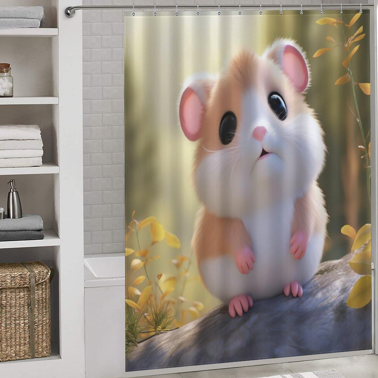 Rideau de douche hamster déco ludique pour la salle de bain des enfants