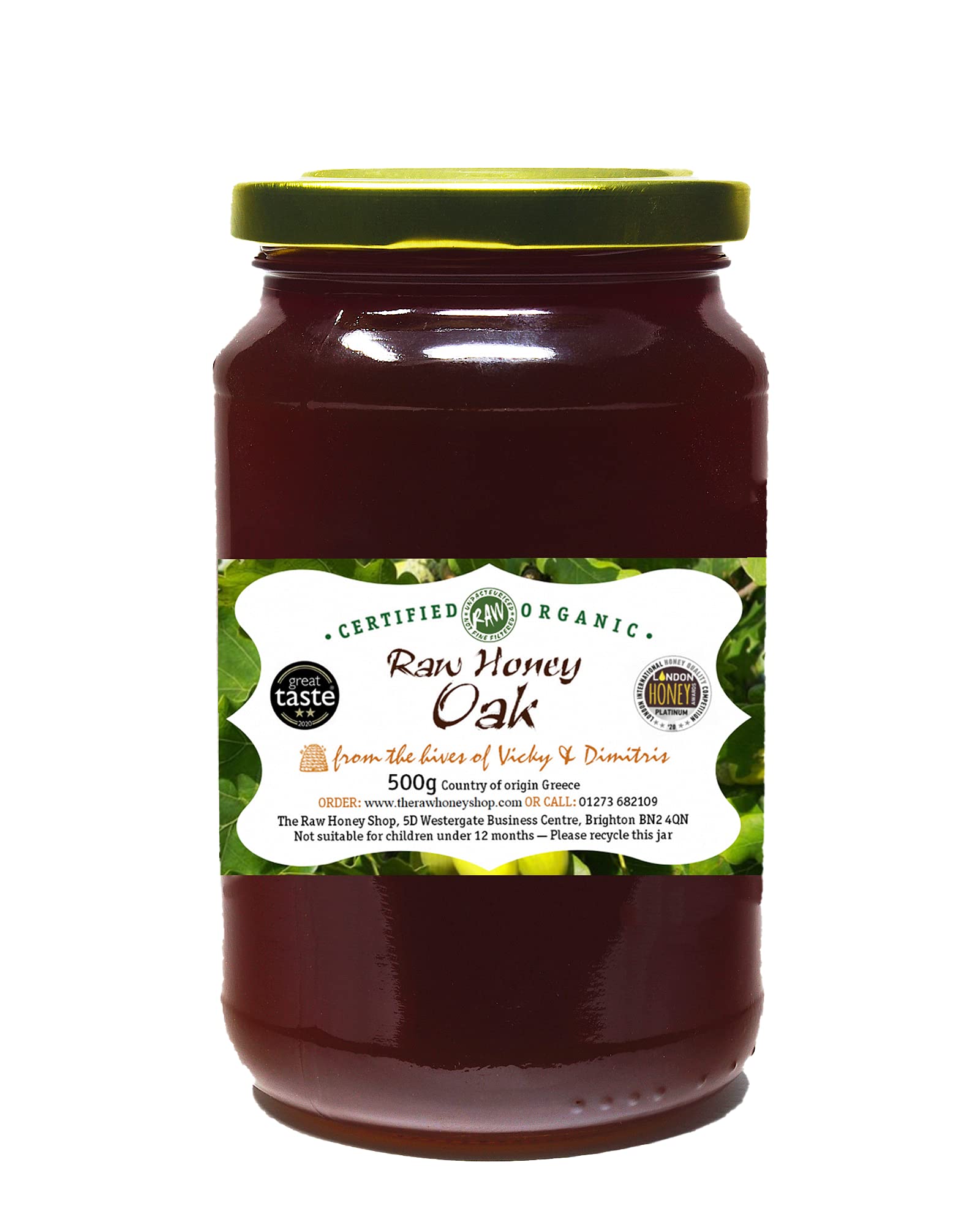 Dimitri & Vicky’s Raw Greek Certified Organic Oak Honey |Award Winner |Antibacterial |Pure Mountain Honey |Unpasteurised |Single Origin |The Raw Honey Shop |(500g)