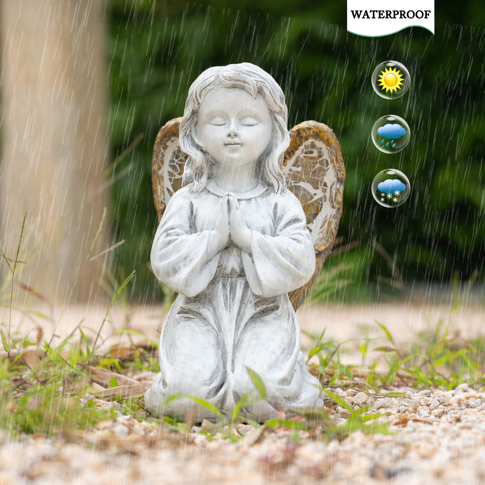 Rezpuao Statue d'ange solaire pour extérieur, figurine d'ange avec résine,  sculpture d'ange pour terrasse, pelouse, cour, porche, cadeau de jardin