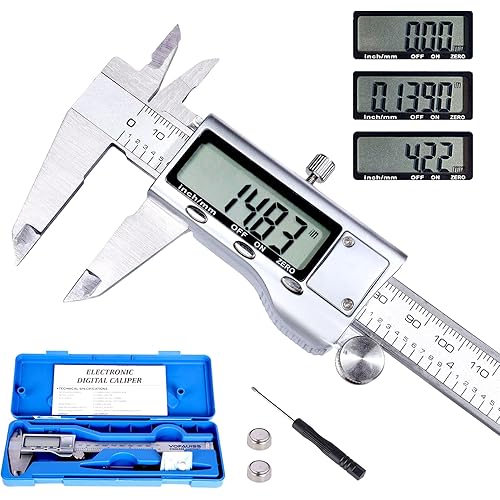 Digital Caliper Measuring Tool,Caliper Measuring Tool with Stainless Steel, Micrometer Dial Vernier Caliper Digital,Large LCD Screen, IP54 Splash Proof, Auto-Off Feature,6 Inch/150mm Caliper Tool