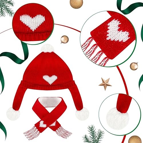 Miniatura 5 de Paquete de 4 unidades de ropa de muñeca de Navidad, mini muñeco de nieve, sombreros, bufandas, sombrero de punto de Papá Noel, bufanda de árbol de