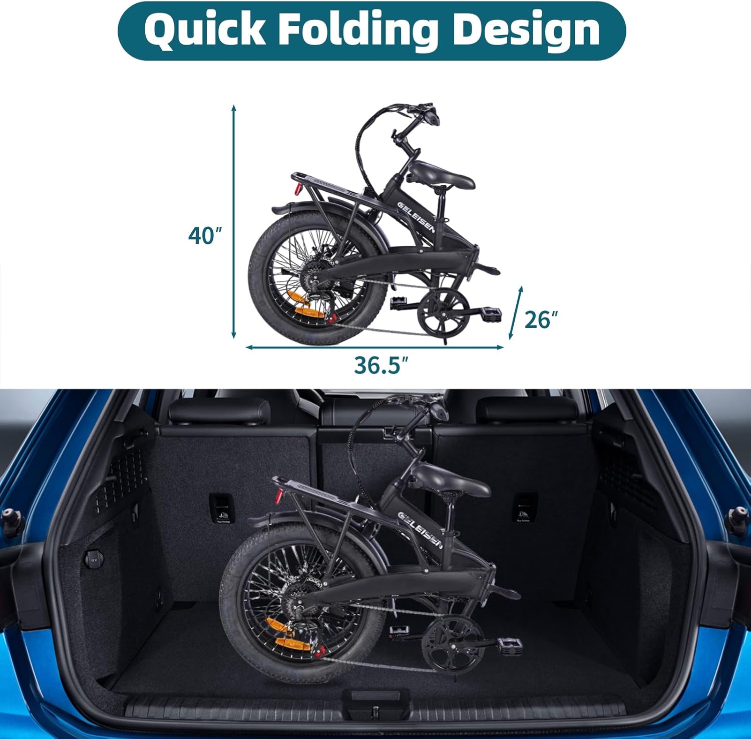 Folding Electric Bike for Adults, 20"×3.0 Fat Tire Electric Bicycle, 374.4Wh Battery Ebike, 20MPH Electric Cargo Bike with LCD Color Display & 6 Speed Gears (Fits for 5'0"+)