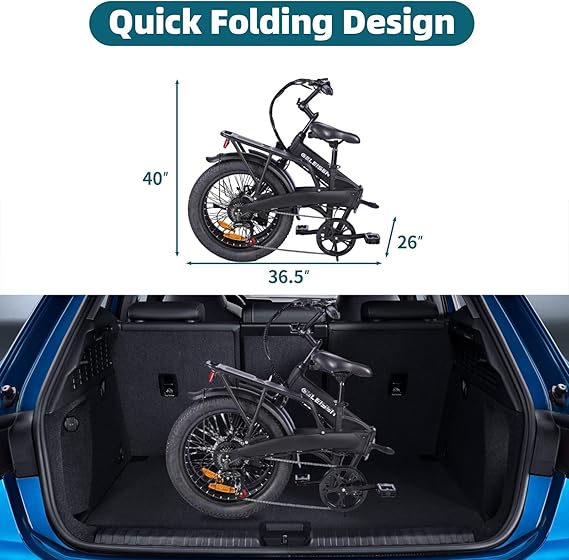 Folding Electric Bike for Adults, 203.0 Fat Tire Electric Bicycle, 374.4Wh Battery Ebike, 20MPH Electric Cargo Bike with LCD Color Display & 6 Speed Gears (Fits for 5'0+)