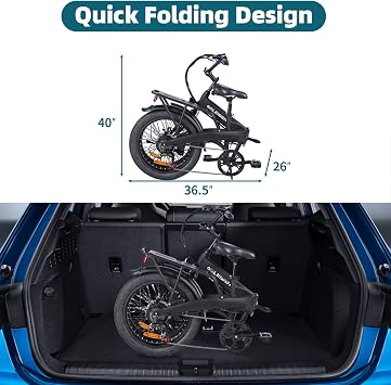 Folding Electric Bike for Adults, 203.0 Fat Tire Electric Bicycle, 374.4Wh Battery Ebike, 20MPH Electric Cargo Bike with LCD Color Display & 6 Speed Gears (Fits for 5'0+)