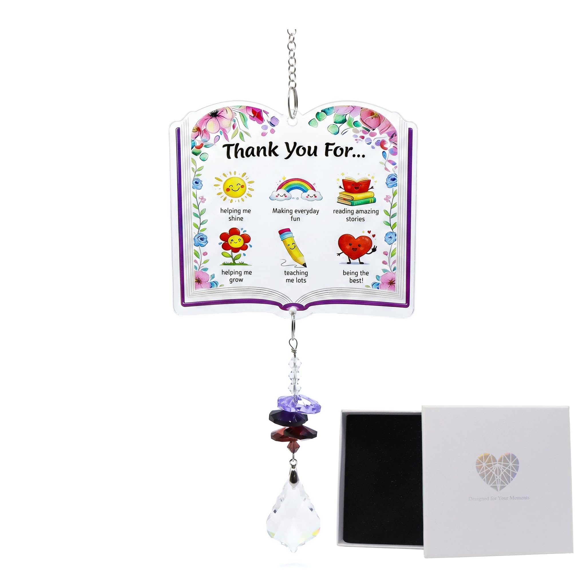 Teacher Gifts for Women Men Thank You Gift Personalised Crystals Sun Catcher Gifts for Teachers Teaching Assistant Nursery Teacher, Birthday Retirement Christmas End Of The Year Leaving Gifts (Icons)