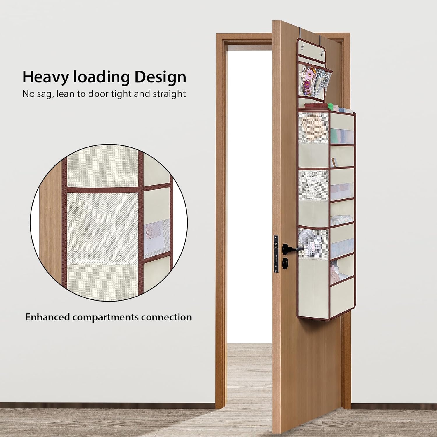 Univivi Over Door Hanging Organizers and Storage Nursery Closet Cabinet Baby Storage with 4 Large Compartments 2 Small PVC Pockets with 6 Side Pockets for Cosmetics, Toys and Sundries (Beige)