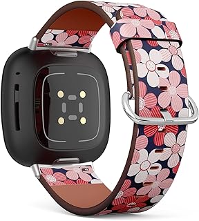 CJBROES Replacement Leather Watch Band, Compatible with Fitbit Versa 3 and Fitbit Sense of Wristband Bracelet Accessory - Flower