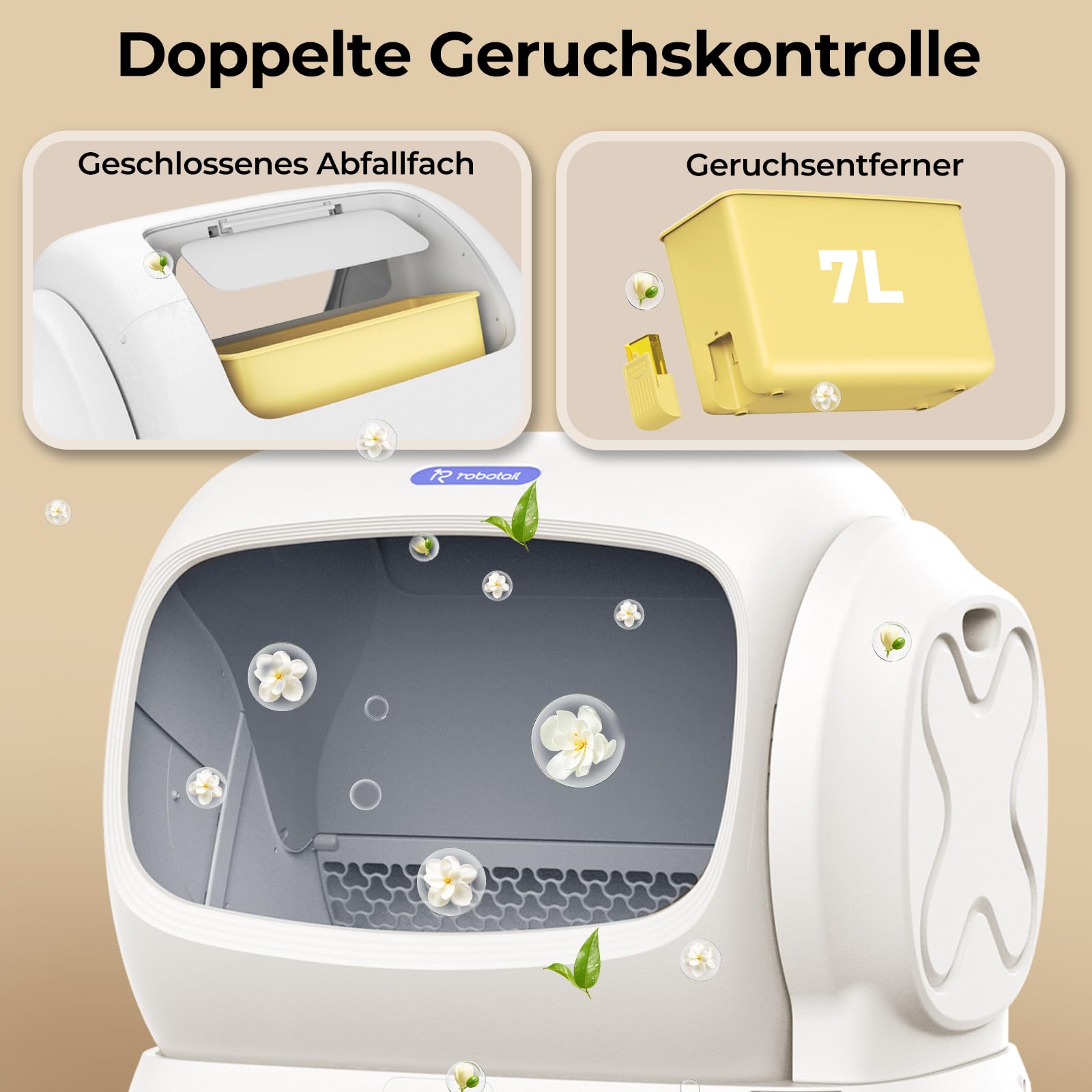 Robotail Selbstreinigende Katzentoilette Katzenklo Selbstreinigend, 106L XXXL Elektrisches Katzenklo für Große Katzen, Automatisches Katzenklo mit Weiter Öffnung, APP, Sensorsystem und Einklemmschutz