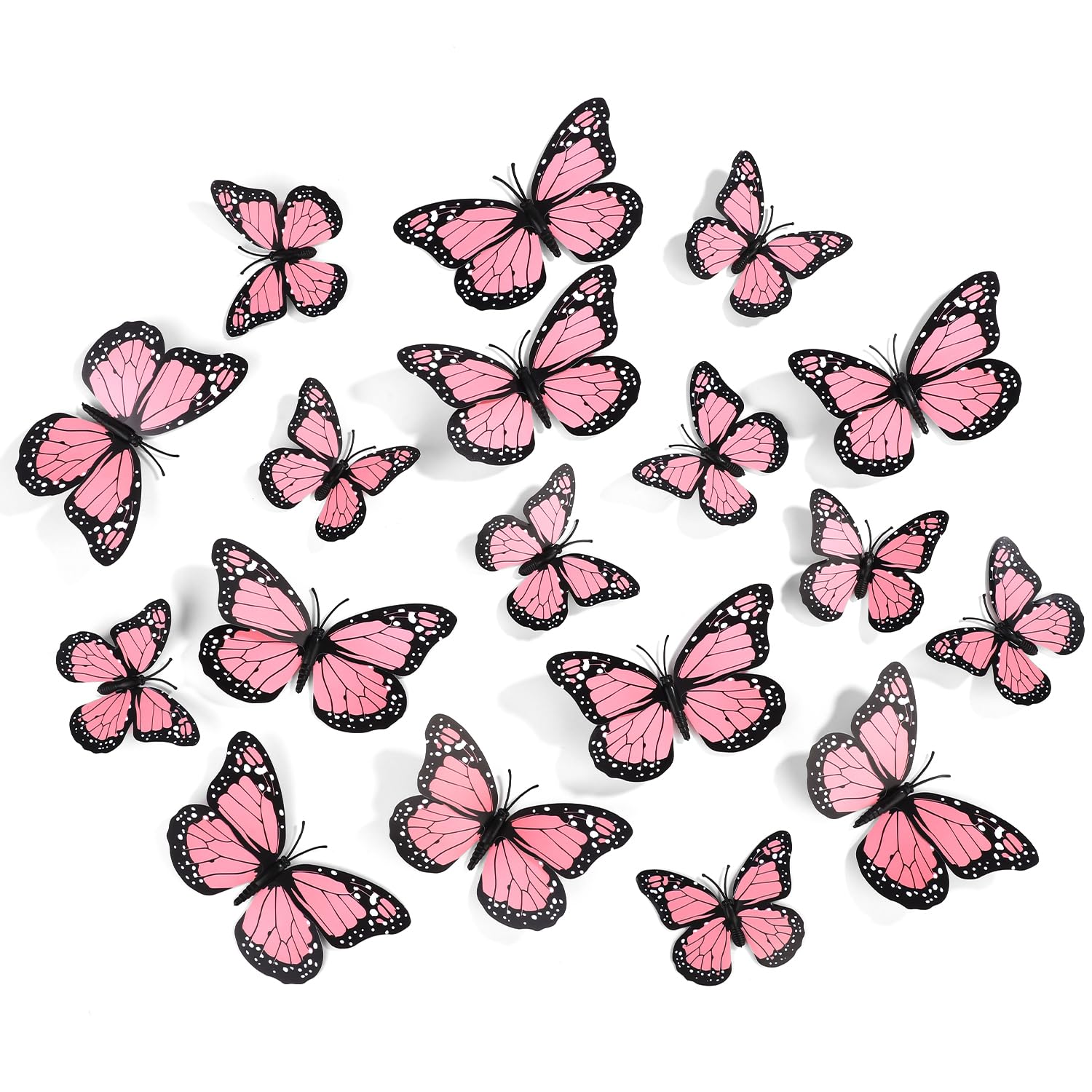 24 Szt. Magnesy Motyl Monarcha, Sztuczny Dekoracje, Naklejki Scienne 3D Motyl Naklejka do Rzemiosla Sciany Domu Wystroju Sztuki Lodówki Halloween Urodzin Imprezy (Rózowy)