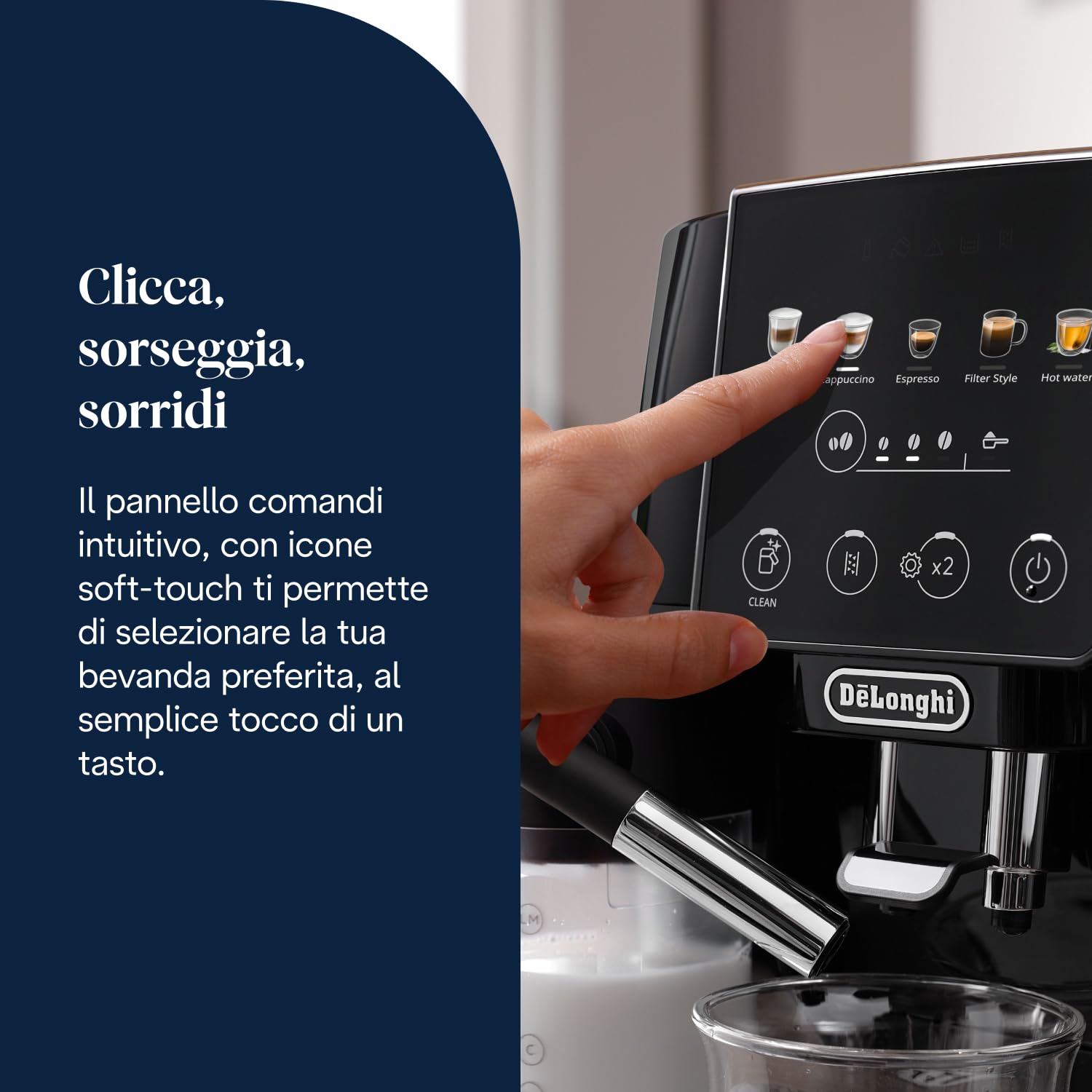 De’Longhi Magnifica Start – Perfetto Macchina da Caffè Automatica, LatteCrema Montalatte Automatico, 4 Bevande in un Solo Tocco per Espresso e Cappuccino, Comandi Soft Touch, Nero (ECAM220.91.B)