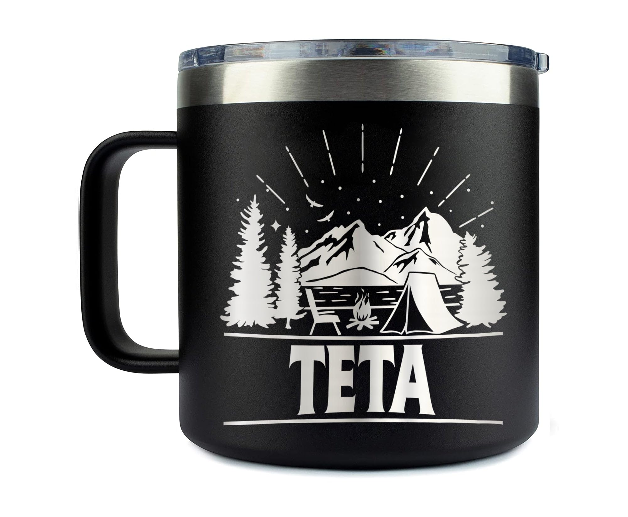 GreenStar GiftsGreenStar Gifts Teta Camping Tumbler 14 Oz Coffee Mug - Teta Tumbler - Teta Camping - Fathers Day Gift - Teta Mug - Birthday Gift Ideas For Teta - For Campers Outdoors