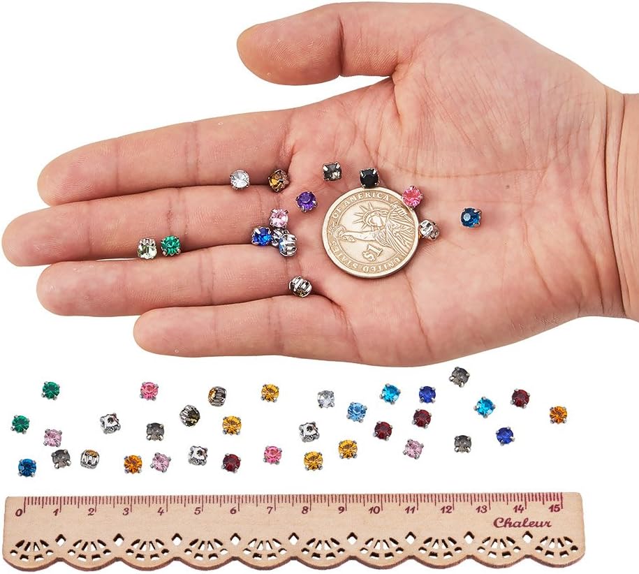 PH PandaHall 900pcs Sew on Acrylic Rhinestone Faceted Montee Five-Hole Beads with Brass Base 5x5x4mm for Jewelry Making Mixed Color - Image 4