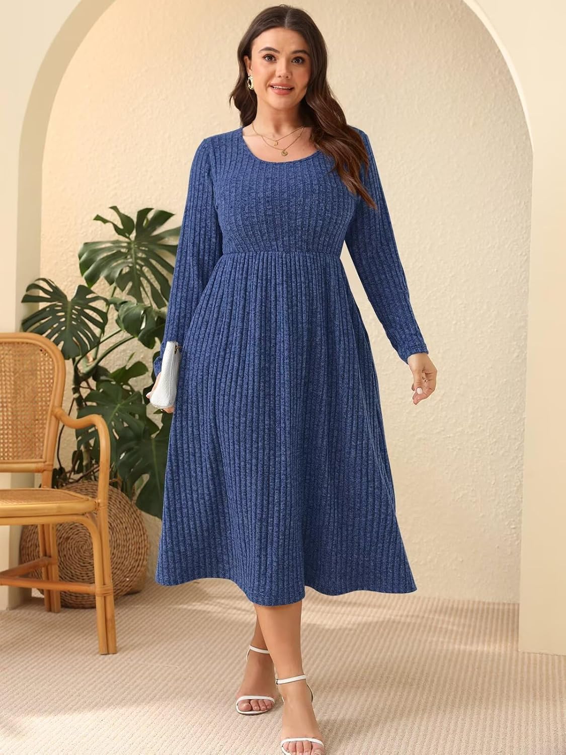 BELAROI Plus Size Sweater Dresses for Curvy Women Long Sleeve Maxi Dress Midi Fall Winter Outfits Scoop Neck Lighweight - Image 6