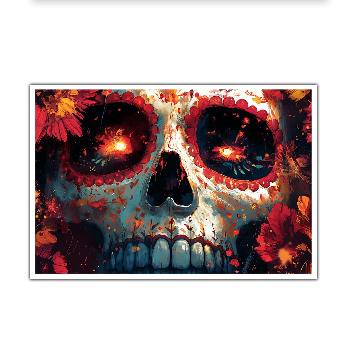 SHENGPOSTER Abstract Gothic Canvas Wall Art Sugar Skull Red Rose Oil Painting Style Dark Surrealism Skeleton Wall Prints for Creative Studio Office, Unframed 70x105cm