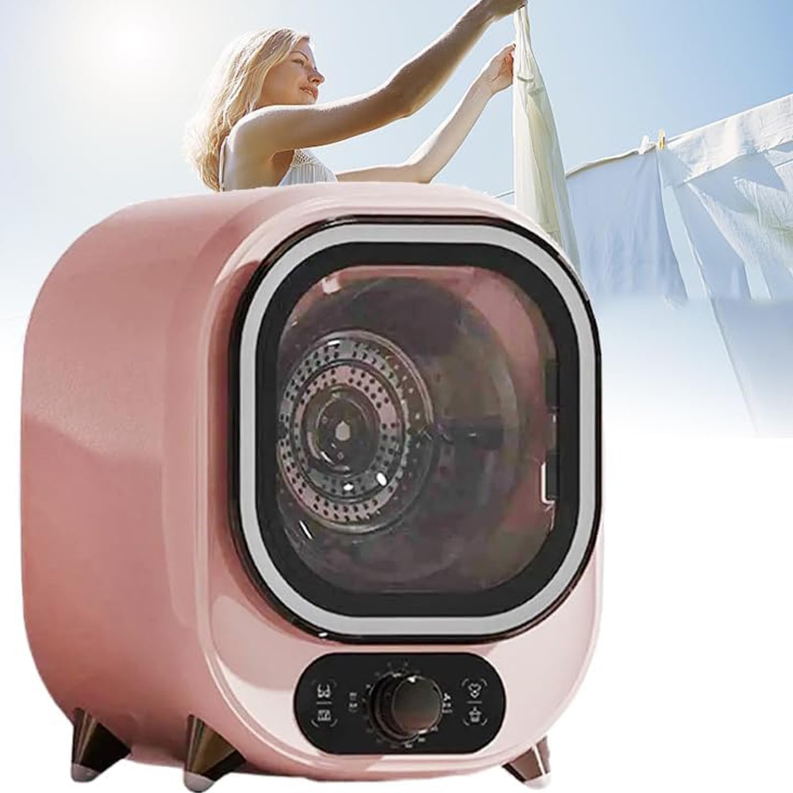 Secadora pequeña, Secadora Condensador portátil 0-200 Minutos Aire frío Caliente Secado 3D Secadora ventilada 5 kg Silencio 35 dB Uso en encimera o Montaje en Pared,Pink
