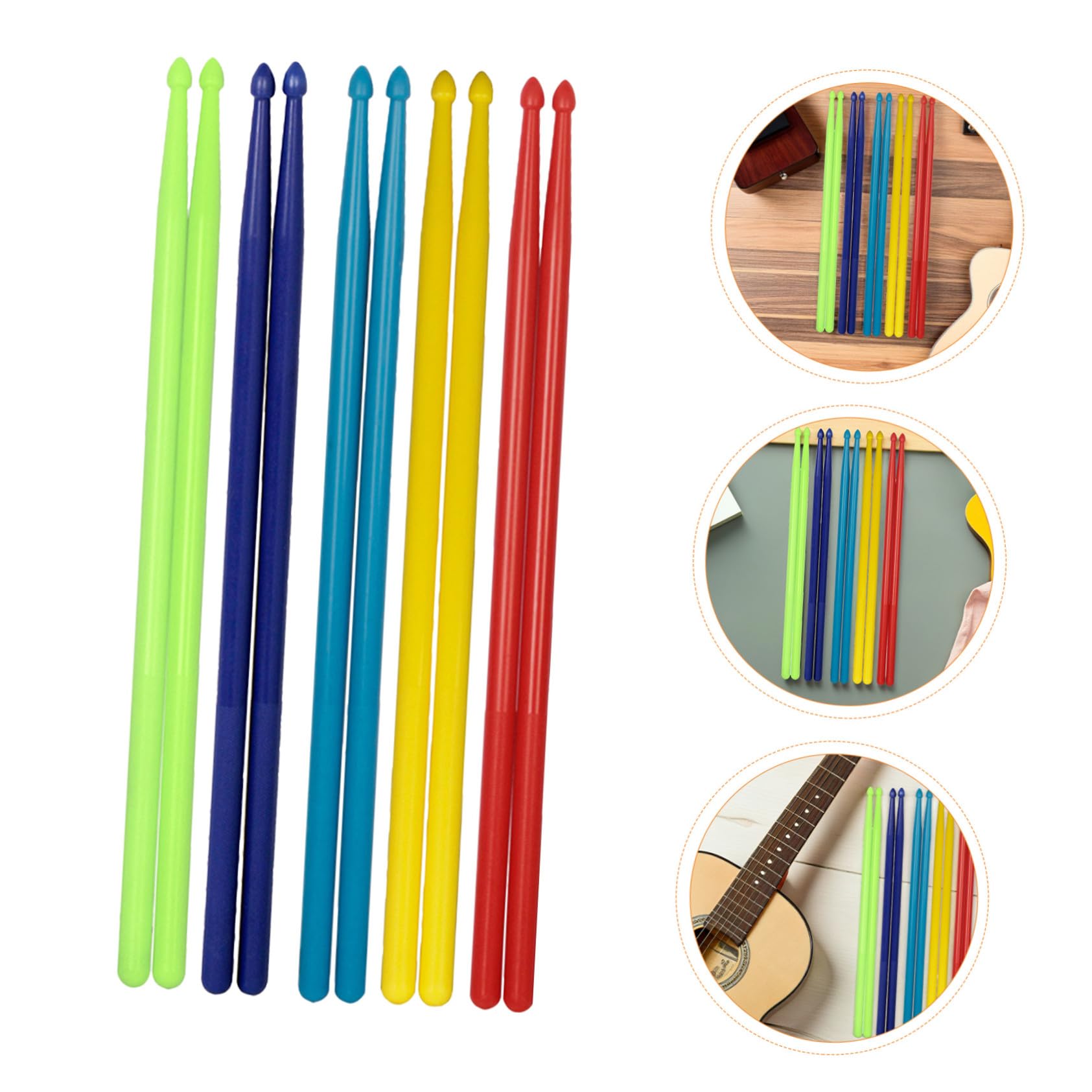 SUPVOX Set 5 Paia Bastoncini di Nylon Multicolore per Batteria Design Ergonomico, Uso Versatile, per Performance di Musica Jazz e Appassionati di Percussioni