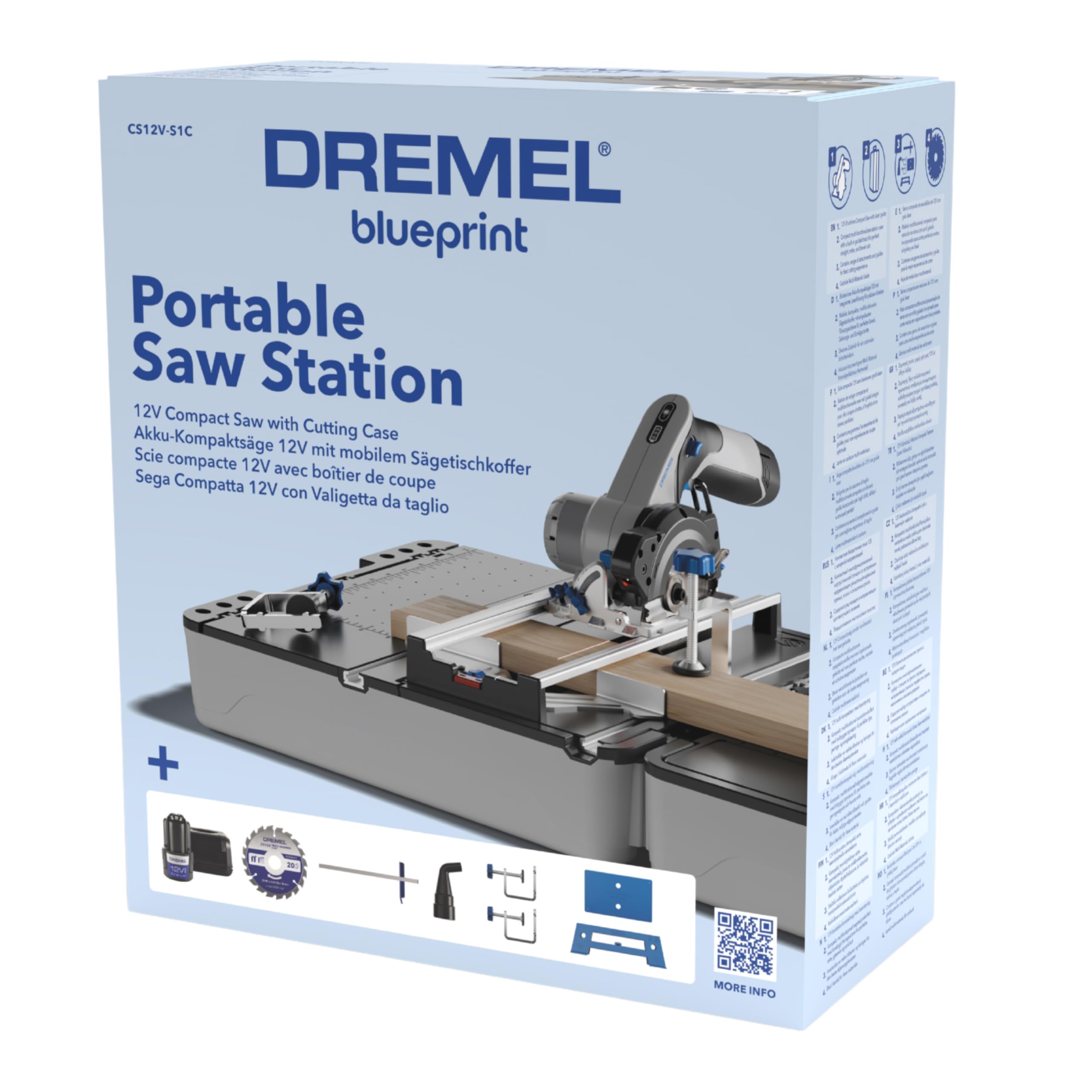 Dremel Blueprint 12V Station de Sciage Portative avec 1x Scie compacte sans fil 12V, 1x Station de sciage, 1x lame multi-matériaux, 1x guide de coupe, 2x Serre-joints